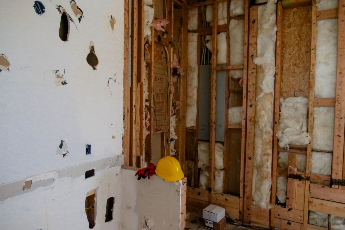 An interior wall cavity exposed during renovation work