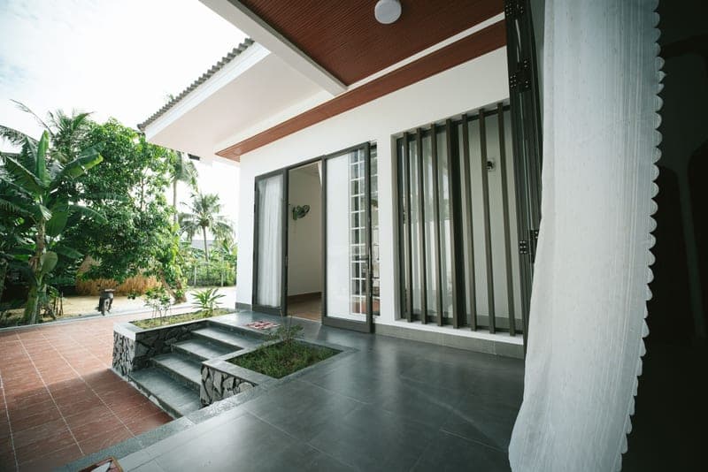 A house patio and garden in daylight